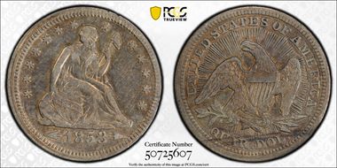 1853/4 25C Arrows and Rays XF40