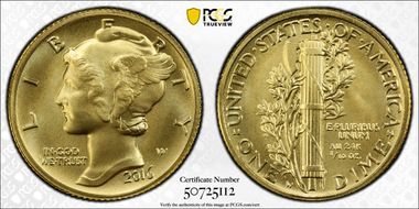 2016-W 10C 100th Anniversary Gold SP70