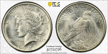 1921 $1 High Relief, Peace MS64