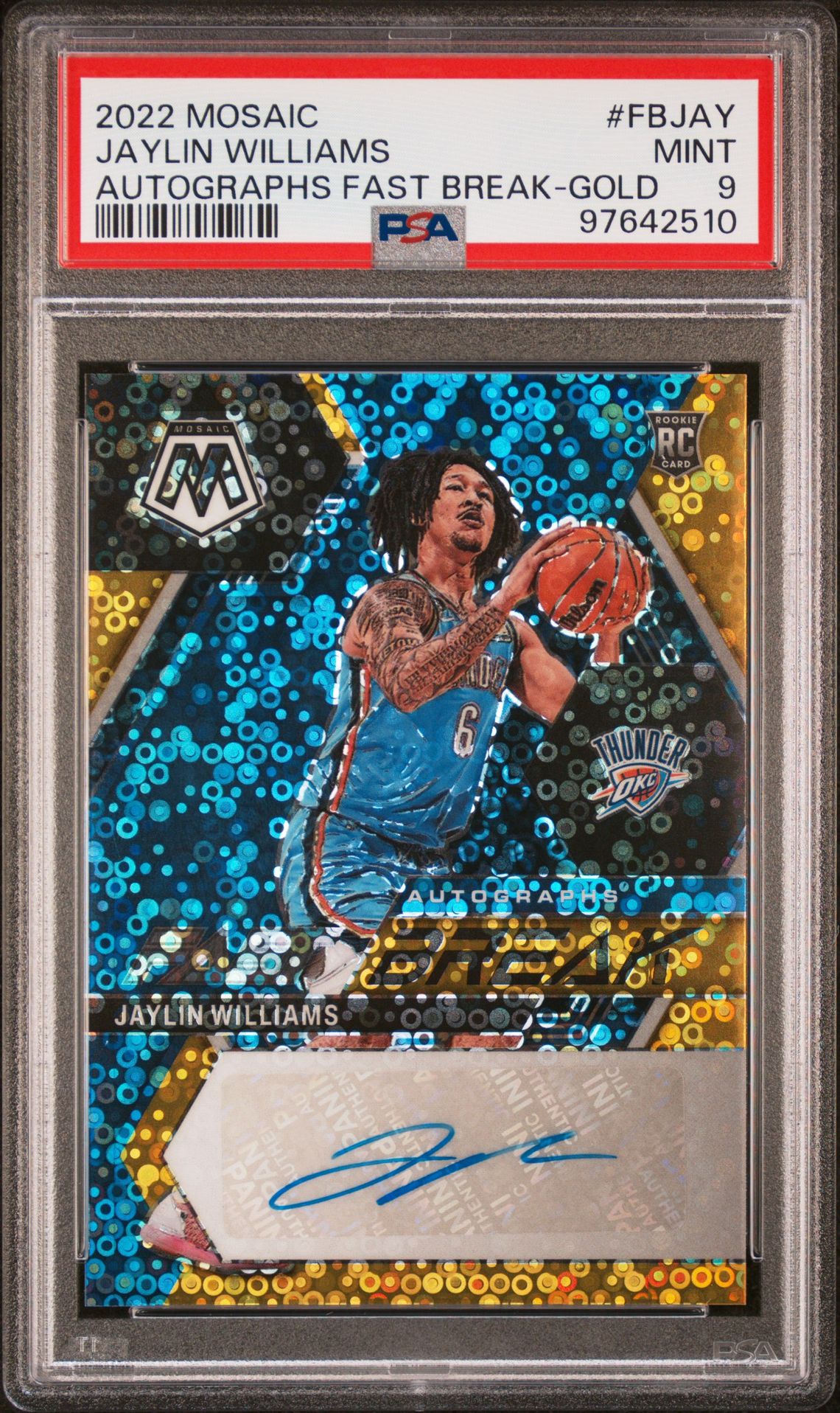 2022 Panini Mosaic Autographs Fast Break Jaylin Williams #Fbjay (Autographs Fast Break-Gold) Mint 9 front