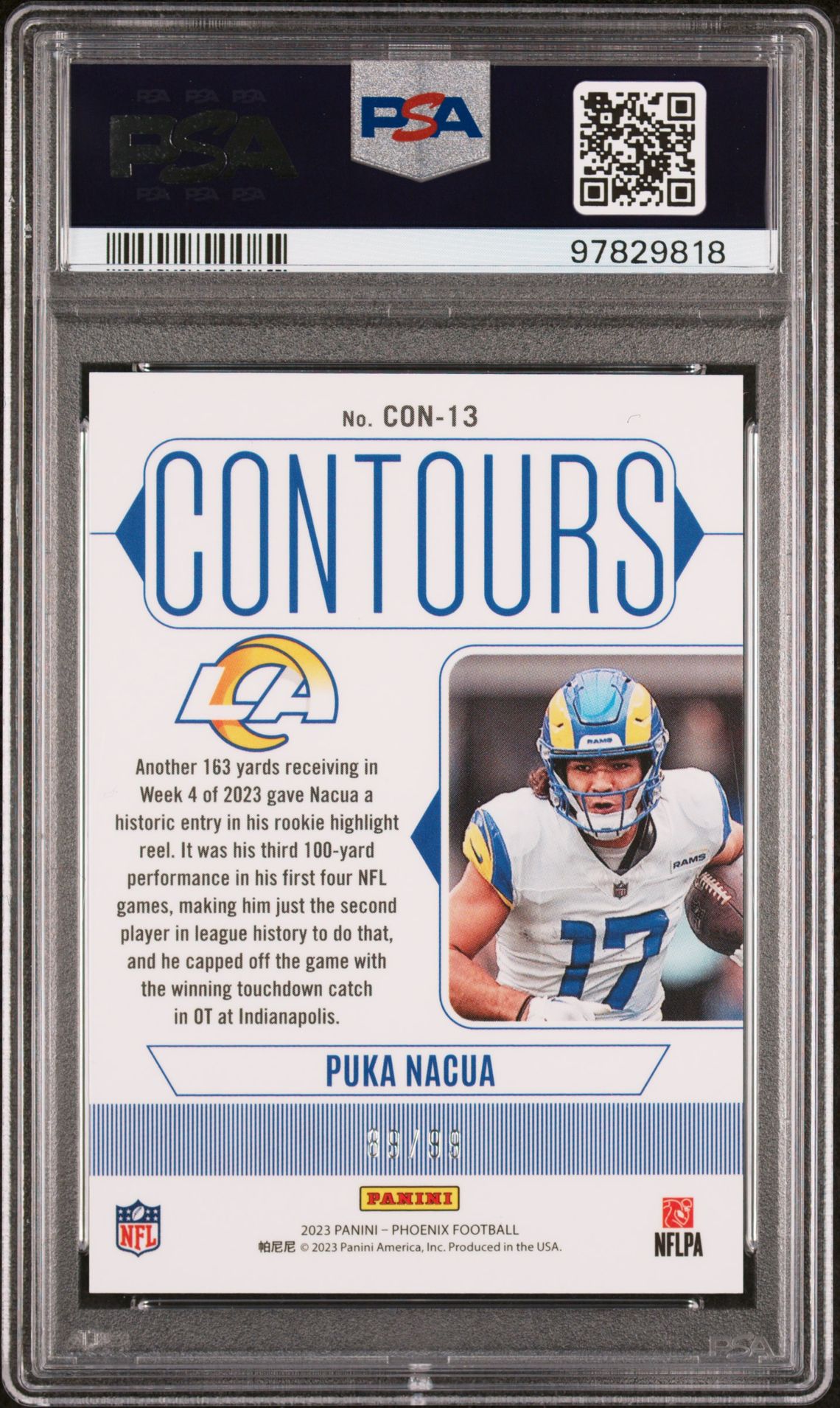 2023 Panini Phoenix Contours Puka Nacua #Con13 (Contours-Orange) Gem Mt 10 back