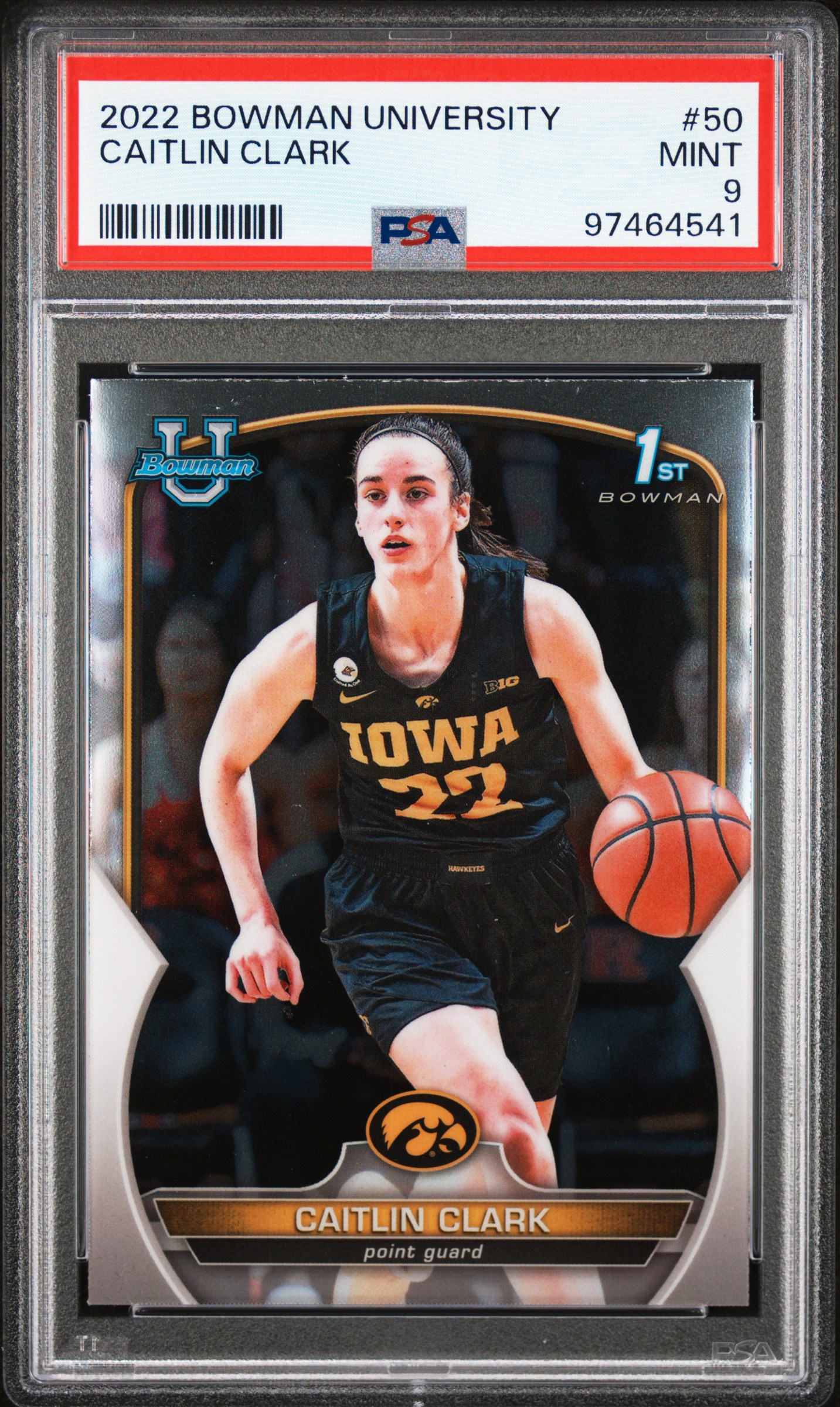 2022 Bowman Chrome University Caitlin Clark #50 Mint 9 front