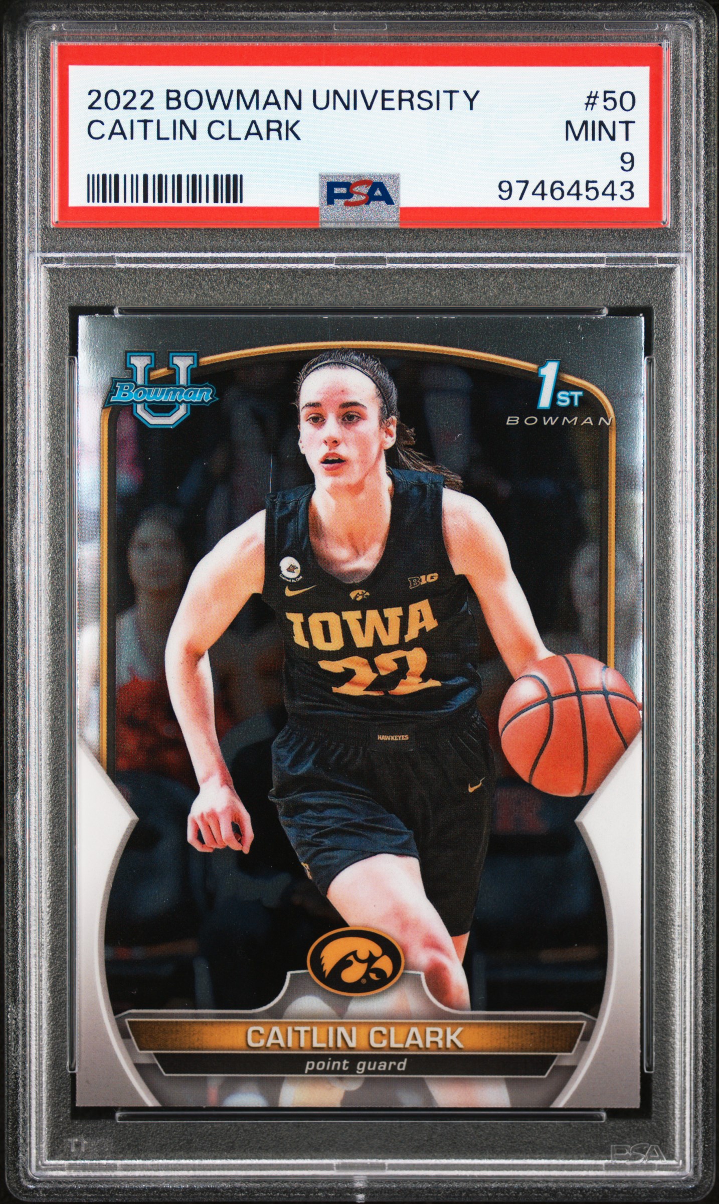 2022 Bowman Chrome University Caitlin Clark #50 Mint 9 front