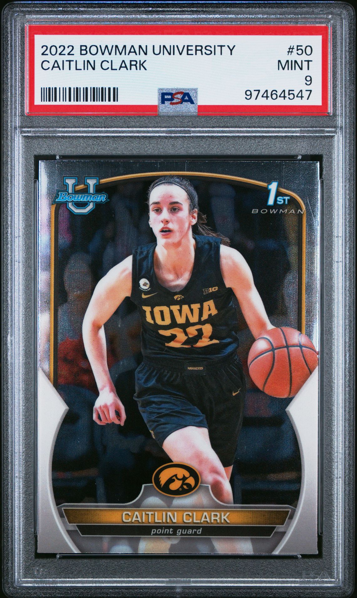 2022 Bowman Chrome University Caitlin Clark #50 Mint 9 front
