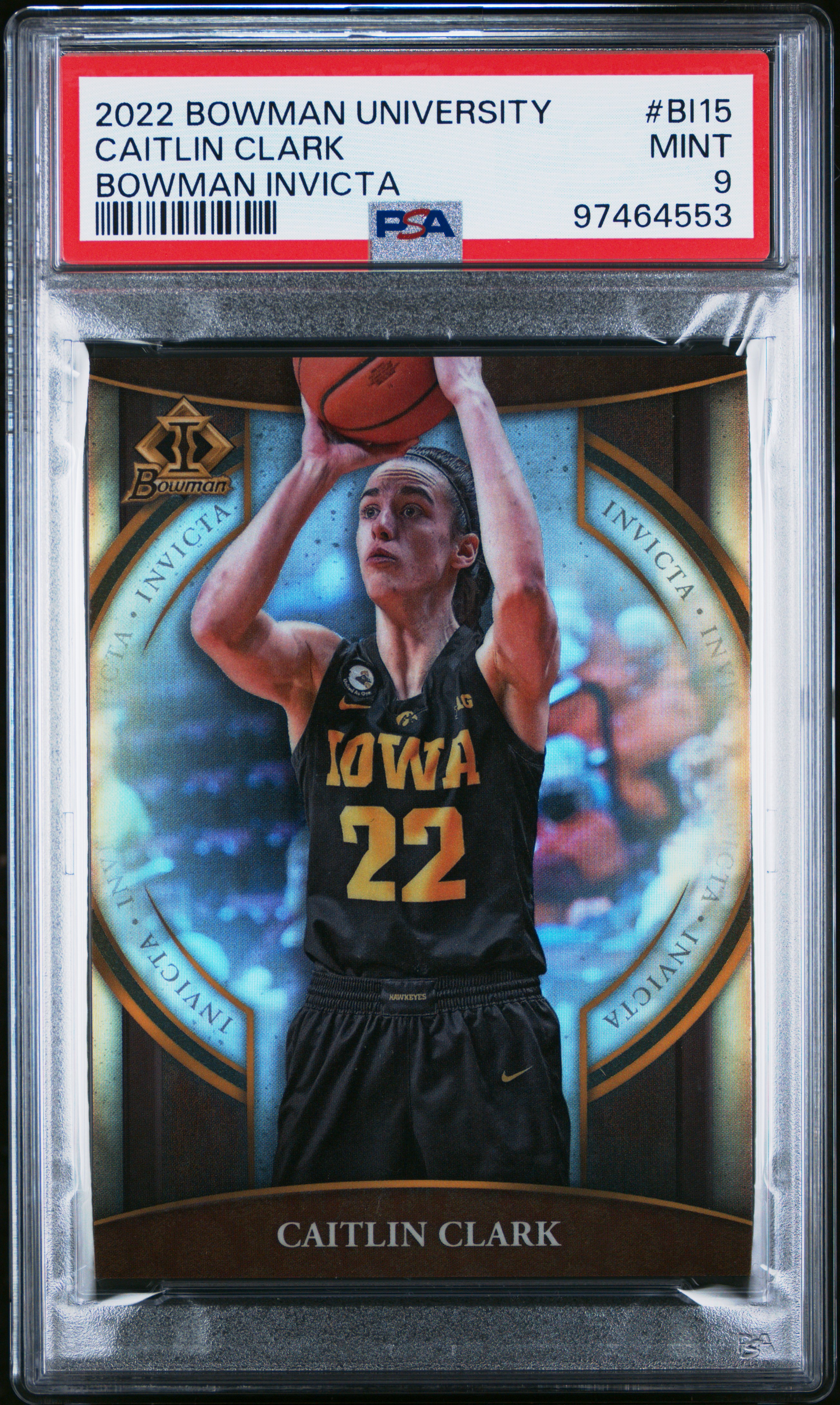 2022 Bowman Chrome University Bowman Invicta Caitlin Clark #Bi15 (Bowman Invicta) Mint 9 front