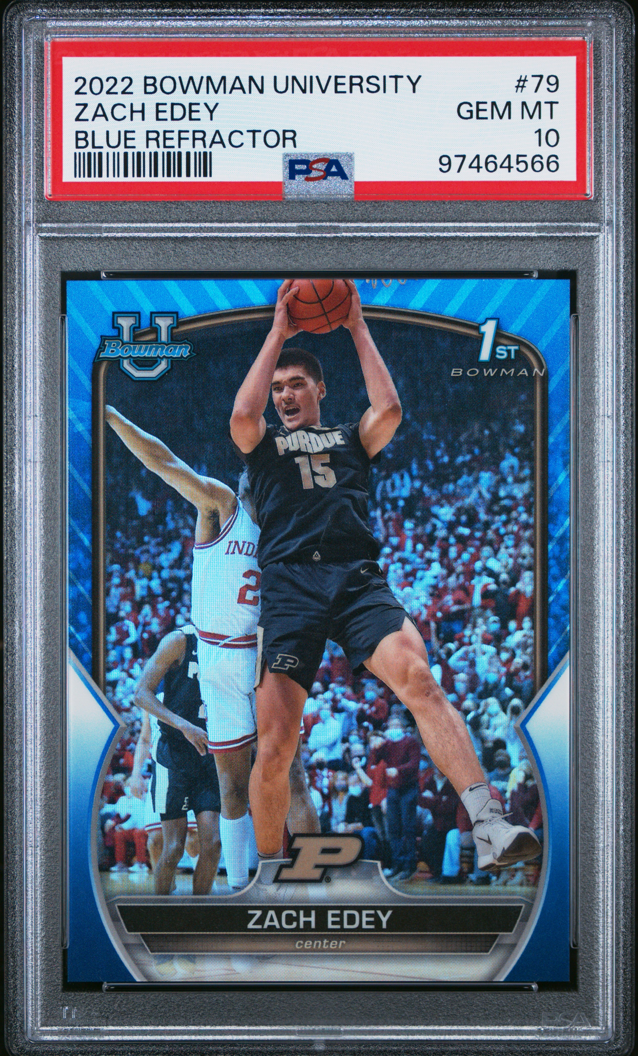 2022 Bowman Chrome University Zach Edey #79 (Blue Refractor) Gem Mt 10 front