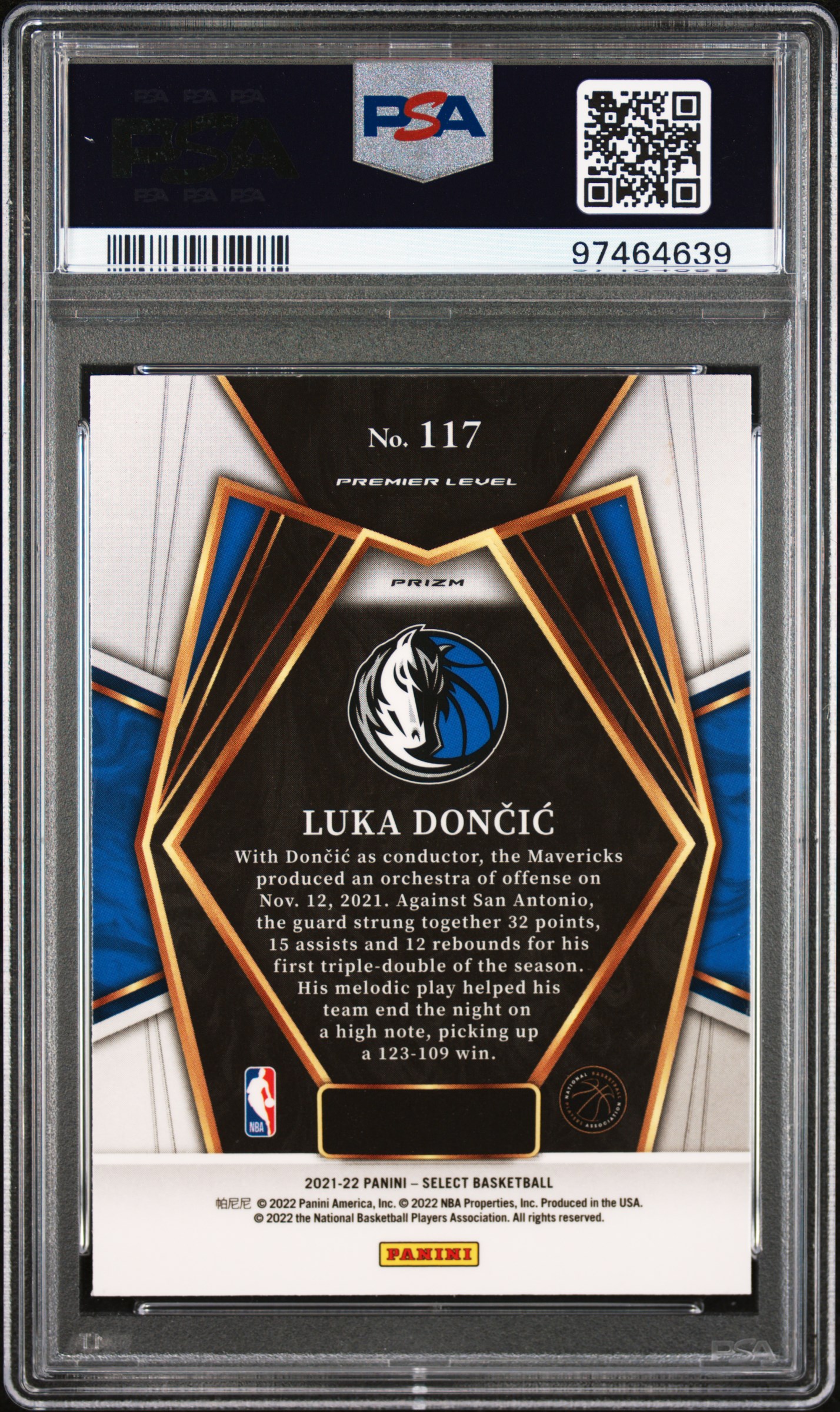 2021 Panini Select Luka Doncic #117 (Green/White/Purple Prizm) Mint 9 back