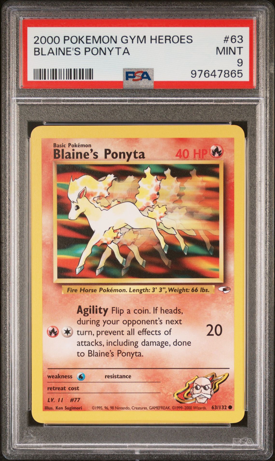 2000 Pokemon POKEMON GYM HEROES 1ST EDITION #63 Blaine's Ponyta front