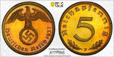 1937-A 5 Pfg J-363 PR66CAM