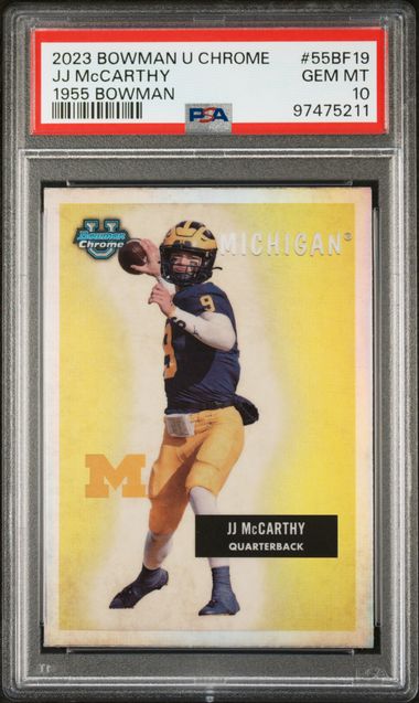 2023 Bowman University Chrome 1955 Bowman Jj Mccarthy #55Bf19 Gem Mt 10 front