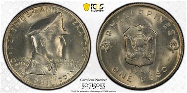 1947-S Peso Douglas MacArthur KM-185  Ag MS65