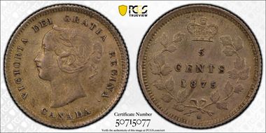 1875-H 5C Large Date AU50