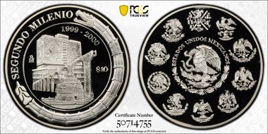 1999-2000-Mo 10 Peso Millenium - Architecture PR69DCAM