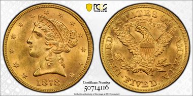 1878 $5 MS64
