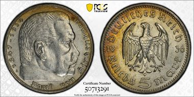 1936-A 5 Mk No Swastika J-360 N1