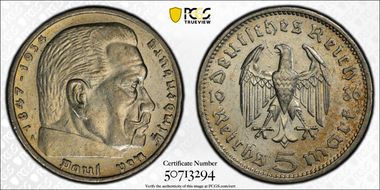 1936-A 5 Mk No Swastika J-360 N1