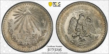 1944-M Peso KM-455  Ag MS65