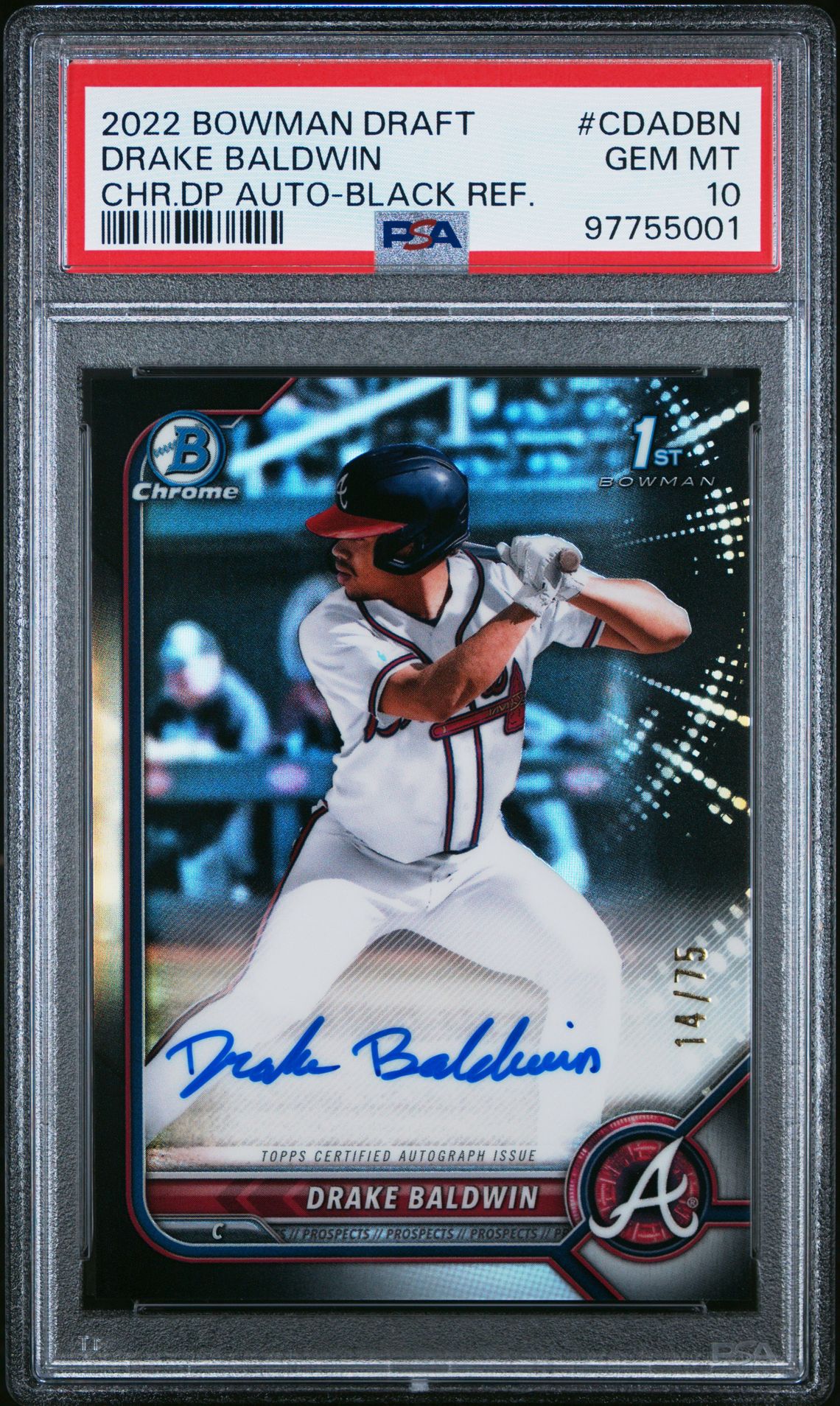 2022 Bowman BOWMAN DRAFT CHROME DRAFT PICK AUTOGRAPHS CHR.DP AUTO-BLACK REF. #CDADBN Drake Baldwin front