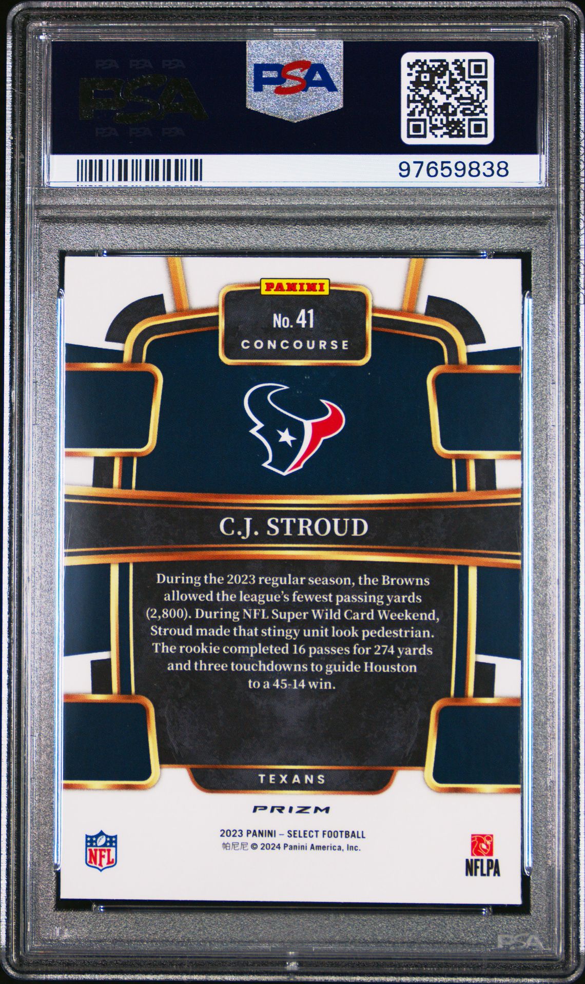 2023 Panini Select Cj Stroud #41 (Silver Prizm) Gem Mt 10 back