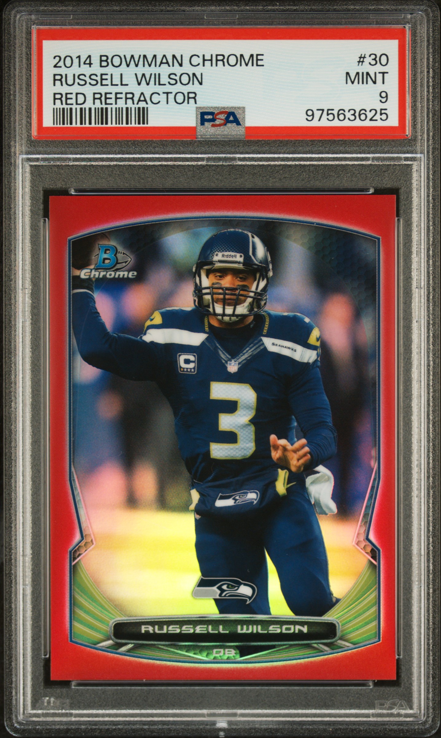 2014 Bowman Chrome Russell Wilson #30 (Red Refractor) Mint 9 front
