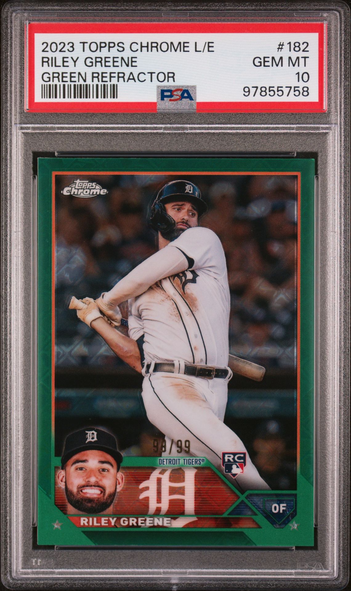 2023 Topps Chrome TOPPS CHROME LOGOFRACTOR EDITION GREEN REFRACTOR #182 Riley Greene front