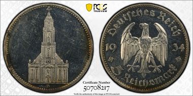 1934-D 5 Mk Potsdam N/D J-357 PR63