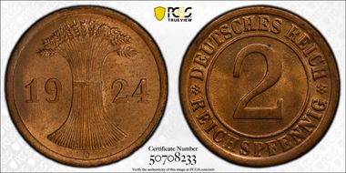 1924-J 2 Rcpfg J-314 MS65RB