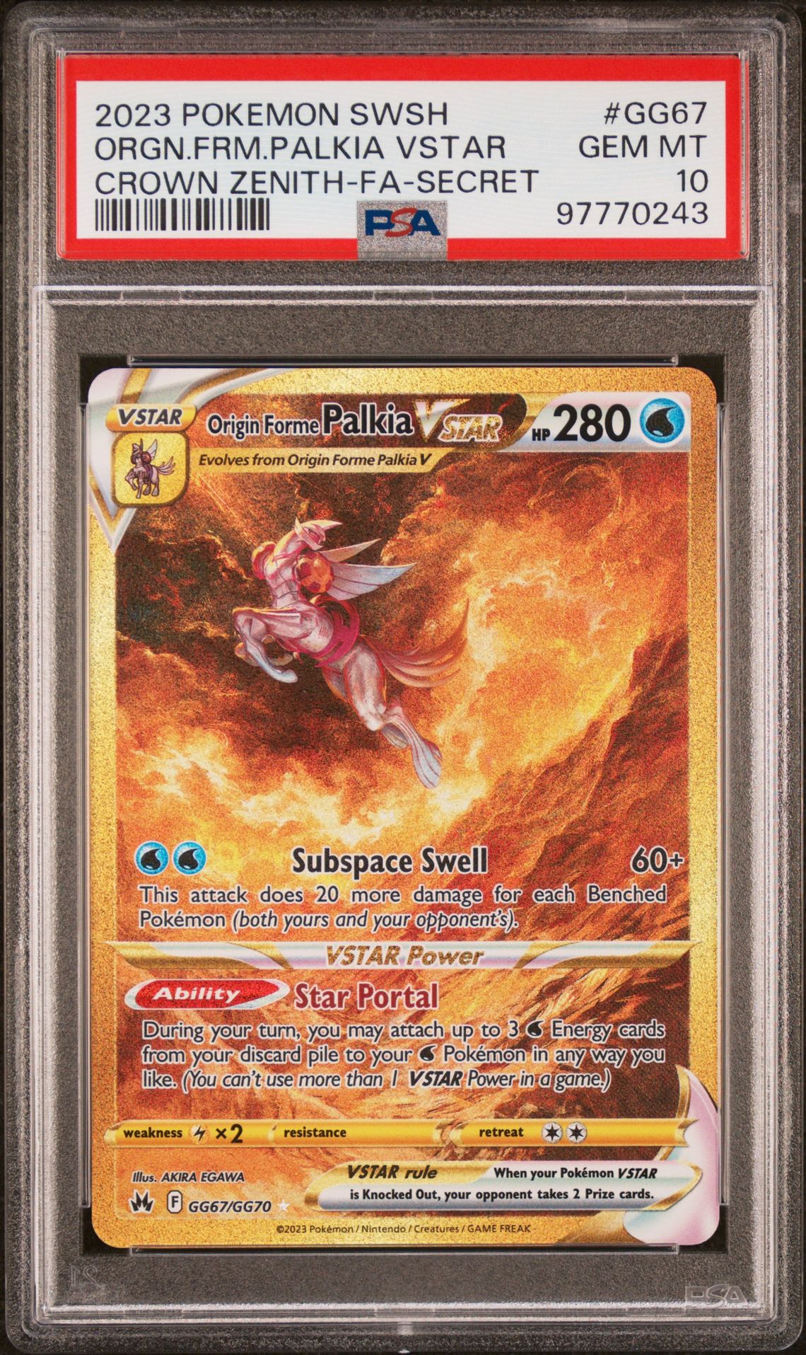 2023 Pokemon Sword And Shield Crown Zenith Orgn.frm.palkia Vstar #Gg67 (Crown Zenith-Fa-Secret) Gem Mt 10 front