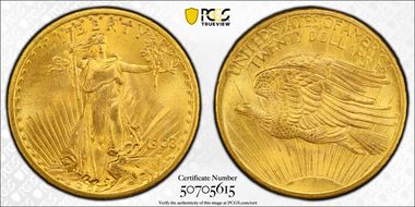 1908 $20 No Motto MS66