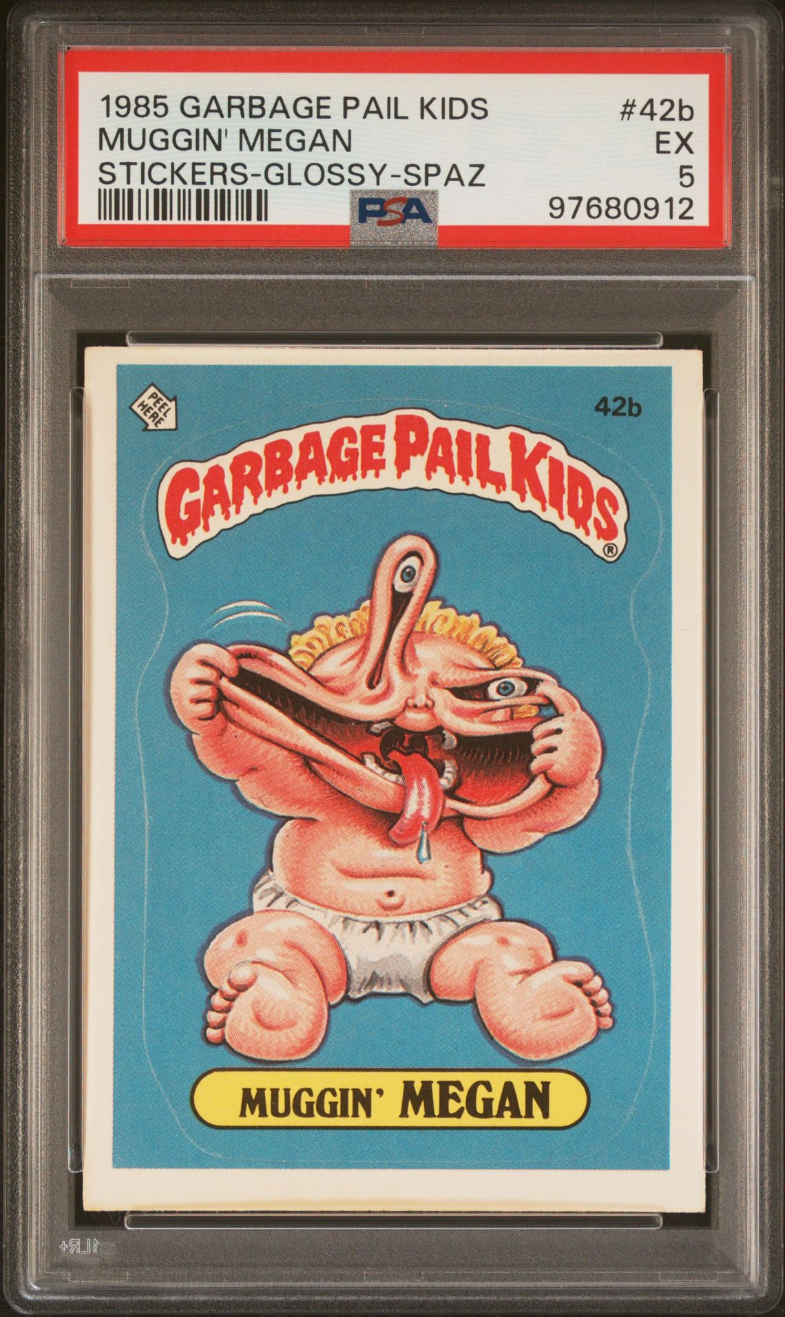 1985 Topps GARBAGE PAIL KIDS STICKERS GLOSSY-SPAZ #42B Muggin' Megan front