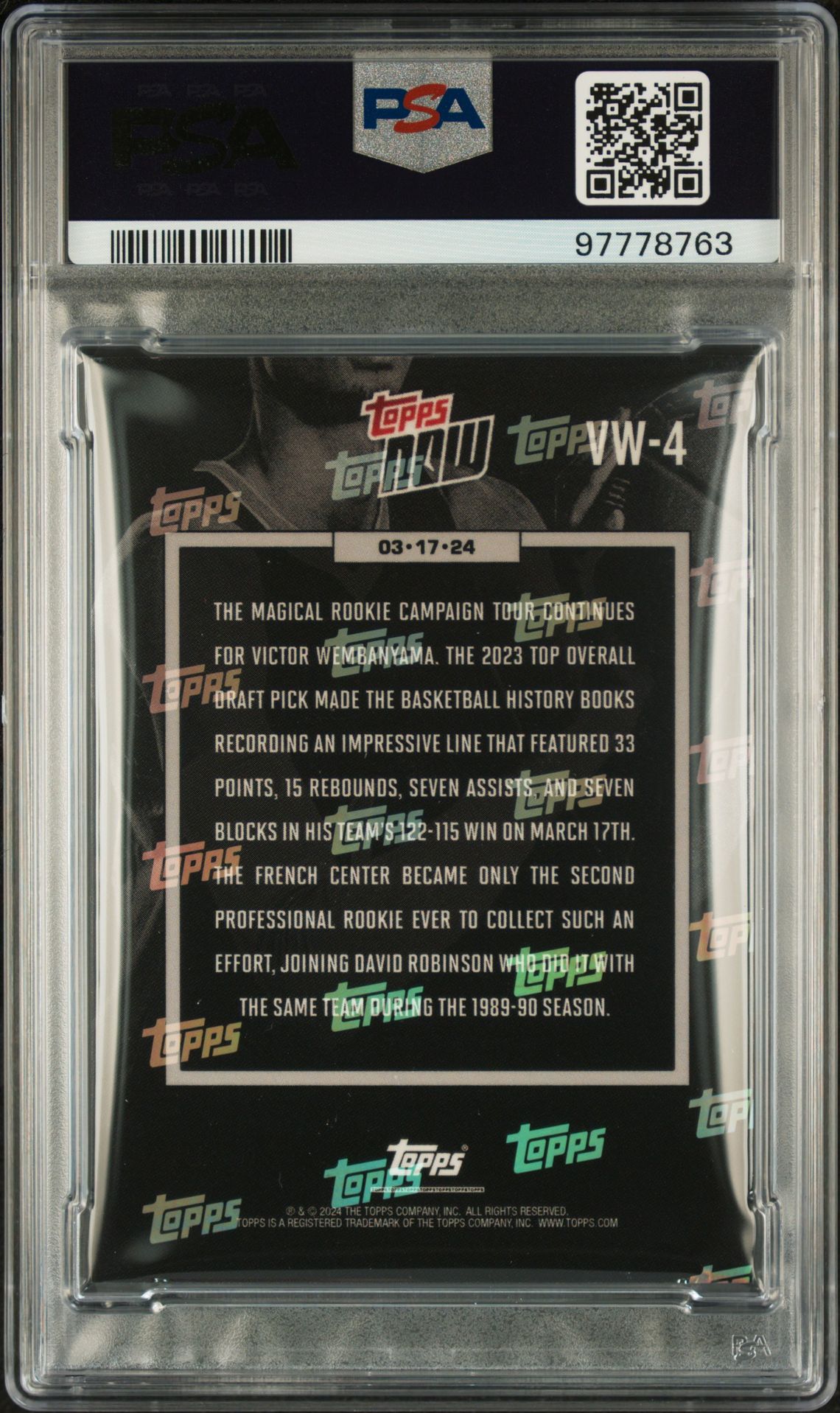 2023 Topps Now Victor Wembanyama #Vw4 Gem Mt 10 back