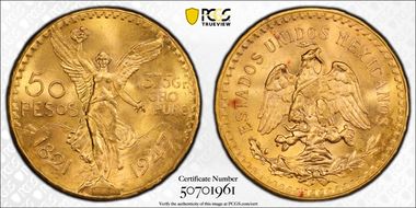 1947 50 Peso KM-481  Au MS66
