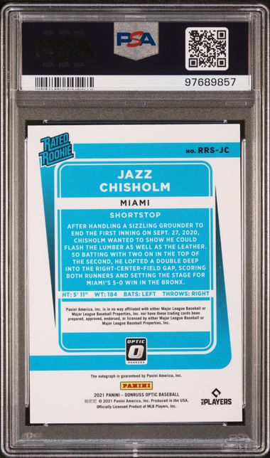 2021 Panini Donruss Optic Rated Rookie Signatures Jazz Chisholm #Rrsjc (Rated Rookie Signatures) Gem Mt 10 back