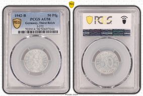 1942-B 50 Pfg J-372 AU58