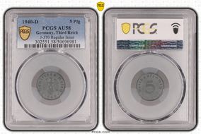 1940-D 5 Pfg J-370 Regular Issue AU58