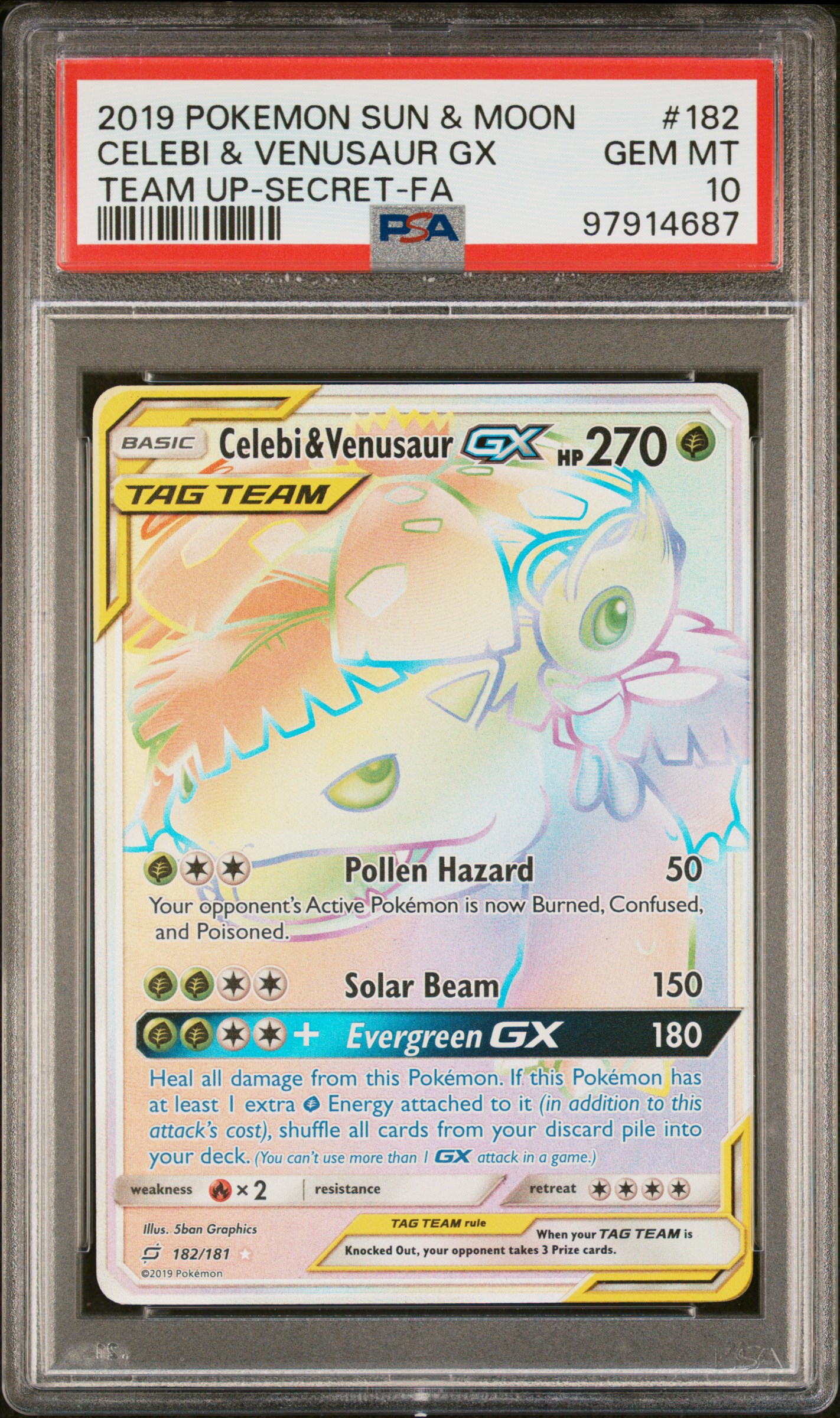 2019 #182 Full Art/Celebi & Venusaur GX PSA 10 Sun & Moon Team Up