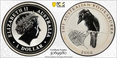 2008-P $1 Kookaburra Ag MS69