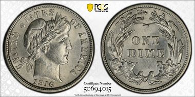 1916 10C Barber MS62