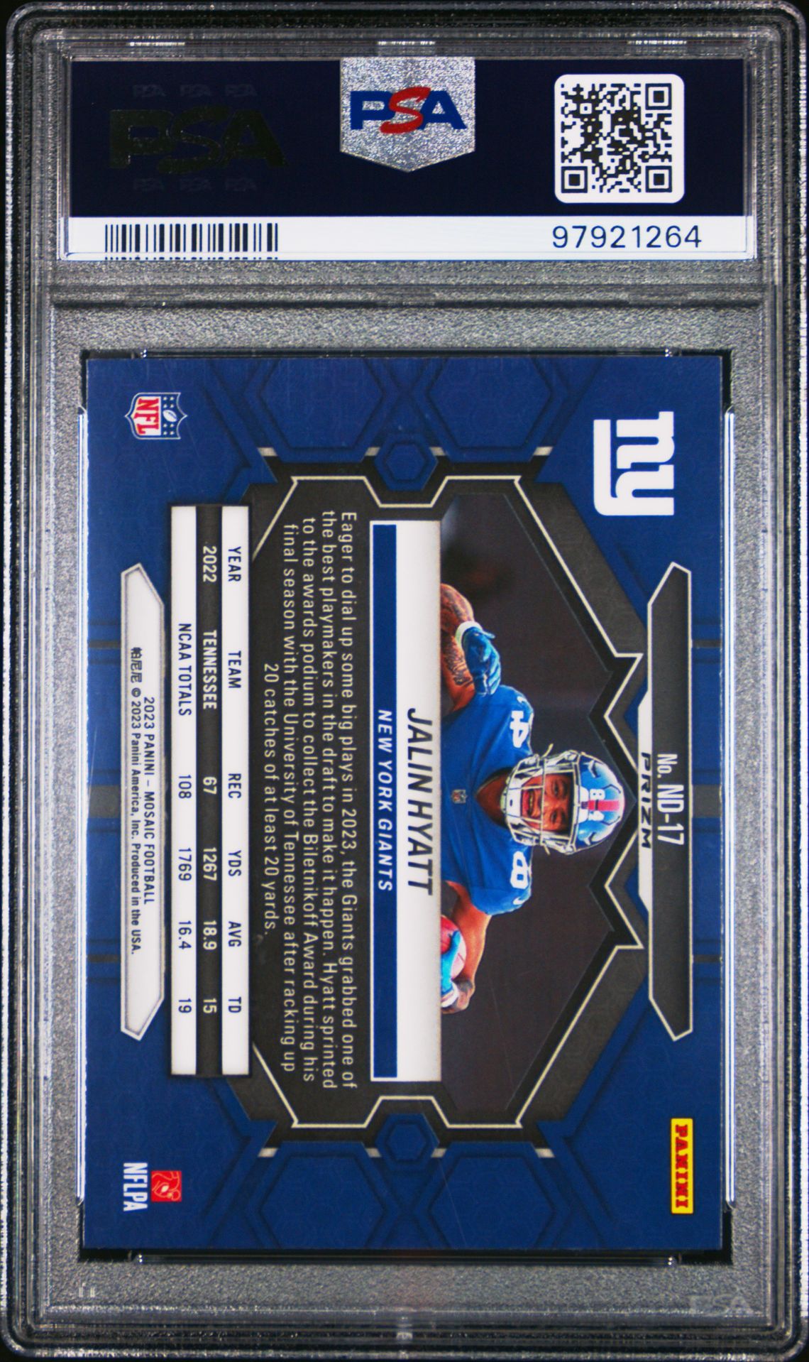 2023 Panini Mosaic Nfl Debut Jalin Hyatt #Nd17 (Nfl Debut-Honeycomb) Gem Mt 10 back