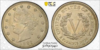 1883 5C No CENTS AU58