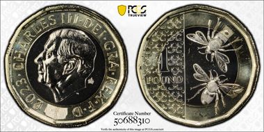 2023 £1 Bees with Crown Privy MS66