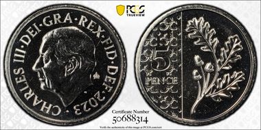 2023 5p Oak Sprig with Crown Privy MS67