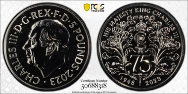 2023 £5 King Charles' 75th Birthday Cu-Ni MS69