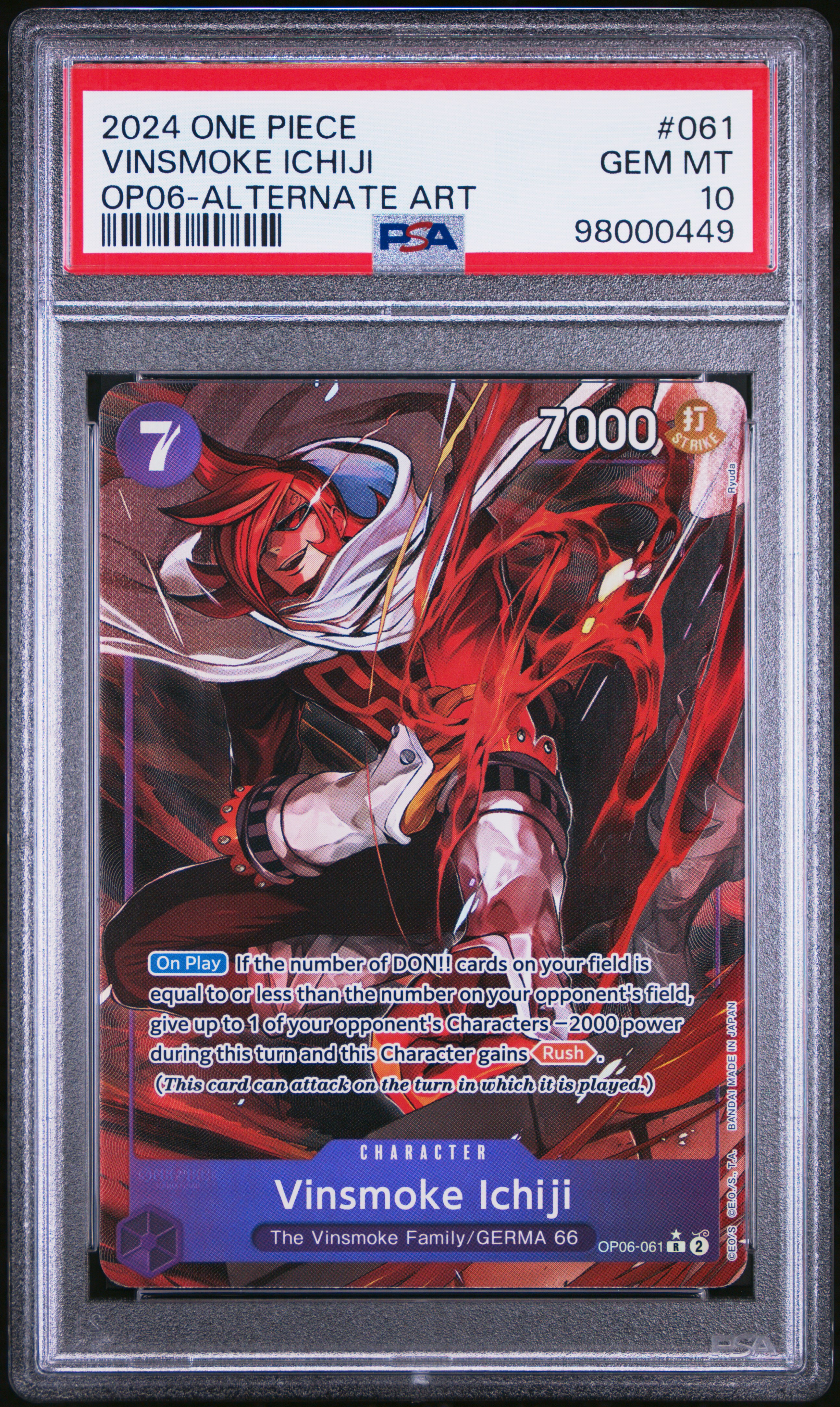 2024 One Piece Wings Of The Captain Vinsmoke Ichiji #061 (Op06-Alternate Art) Gem Mt 10 front