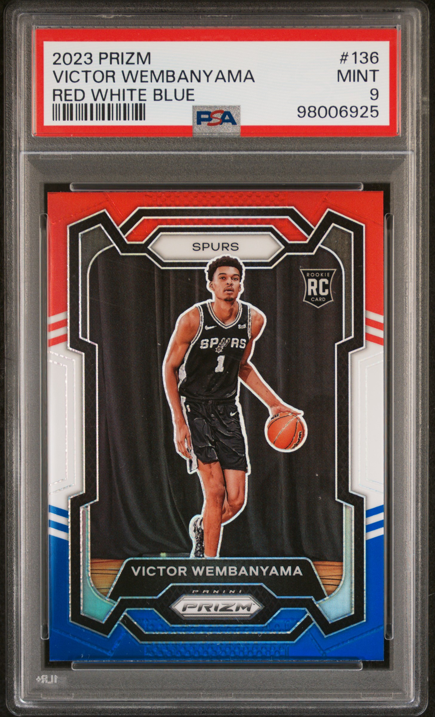 2023 Panini Prizm Victor Wembanyama #136 (Red White Blue) Mint 9 front