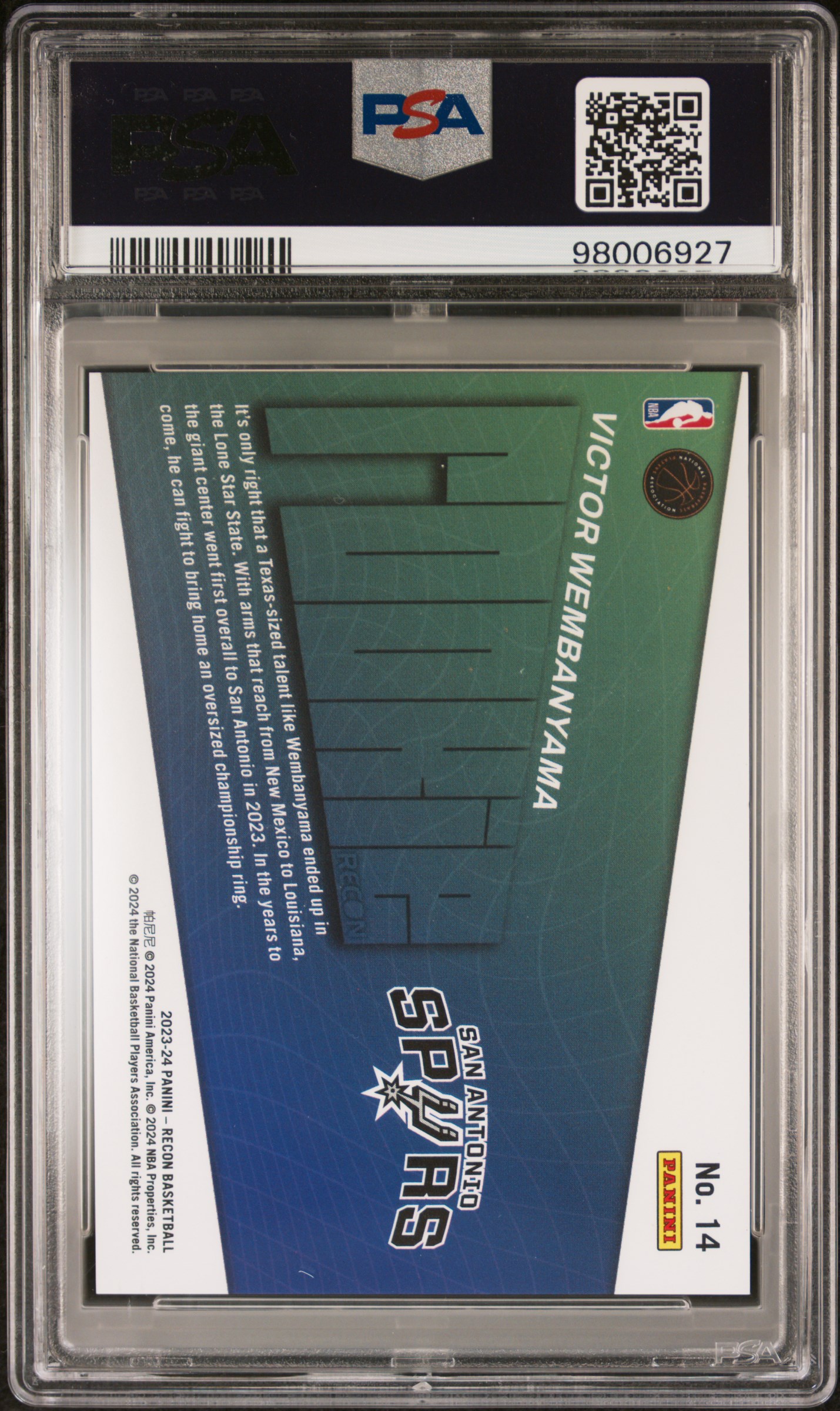 2023 Panini Recon Rookie Recon Victor Wembanyama #14 Gem Mt 10 back