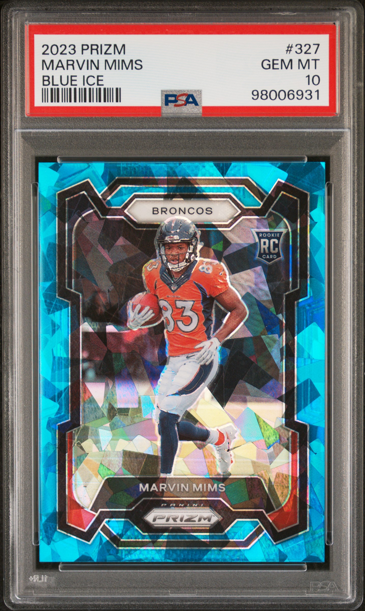 2023 Panini Prizm Marvin Mims #327 (Blue Ice) Gem Mt 10 front