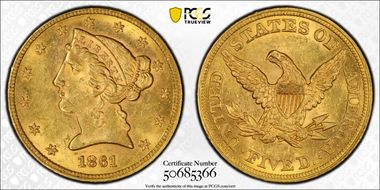 1861 $5 MS61