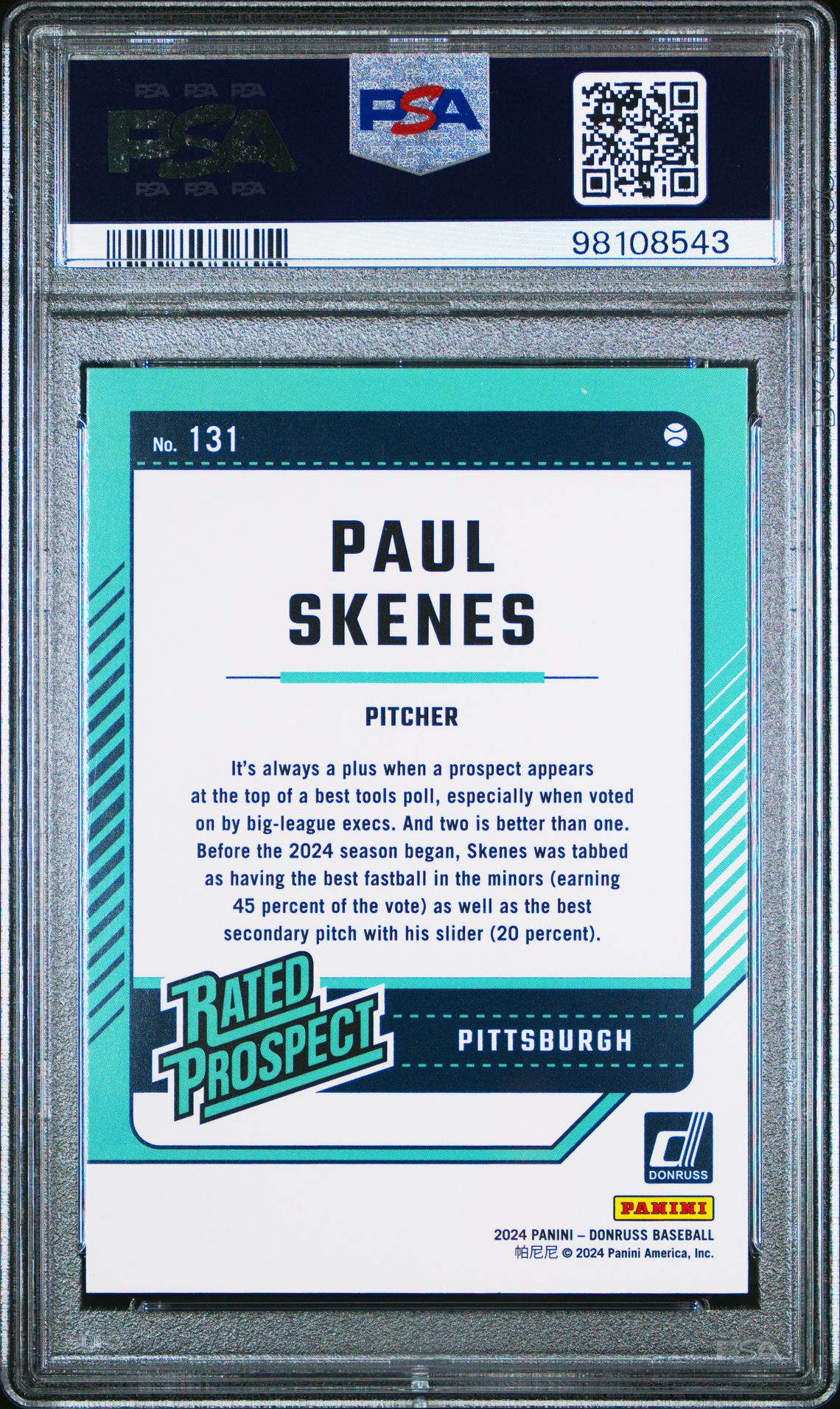 2024 Panini Donruss Paul Skenes #131 Mint 9 back