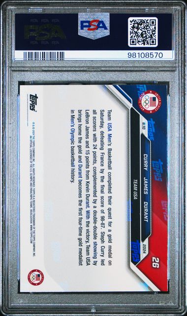 2024 Topps Now Olympic Games Curry/James/Durant #26 Gem Mt 10 back